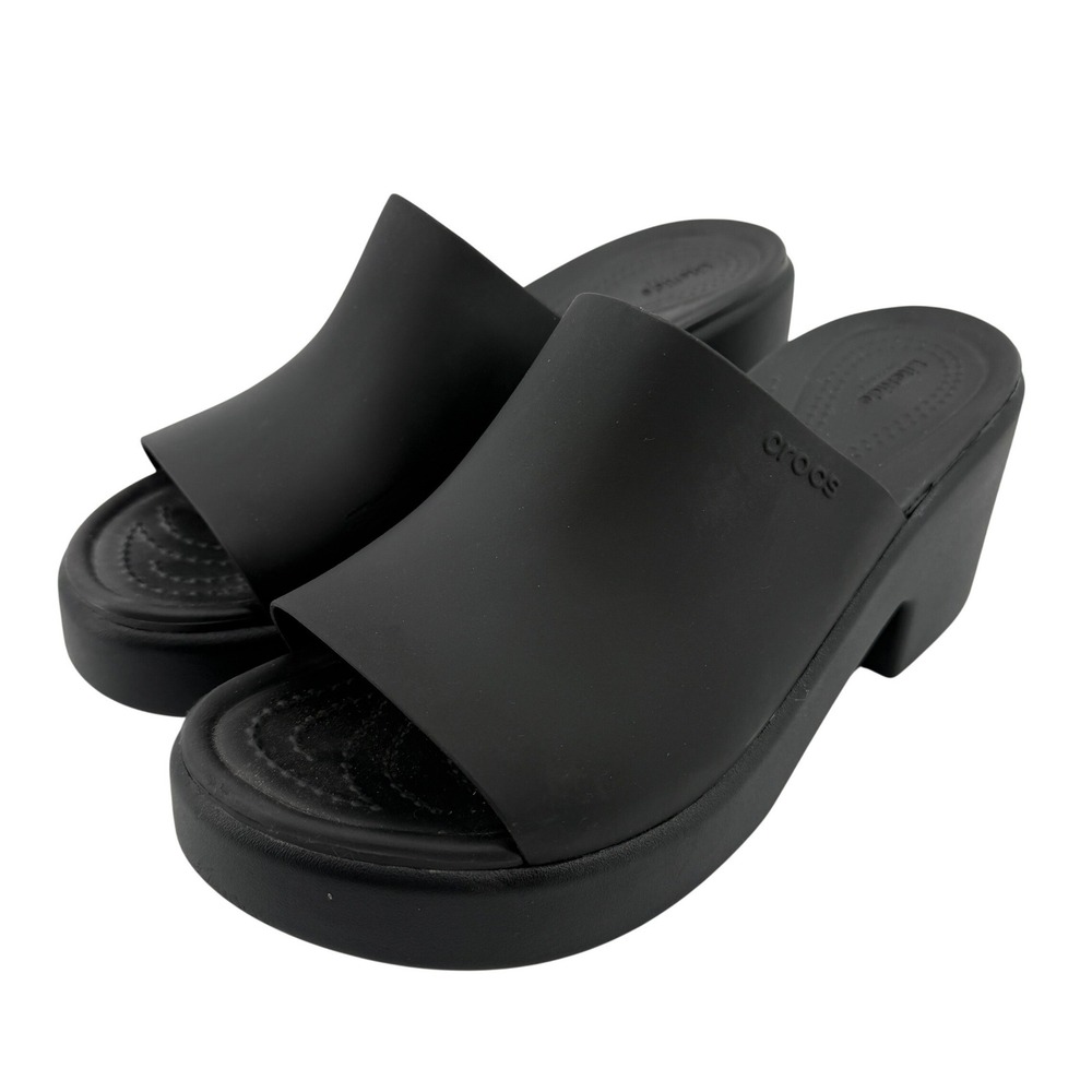 Crocs Brooklyn Slide Block Heel Sandals Black Women 8 Chunky Y2K Flip Flops